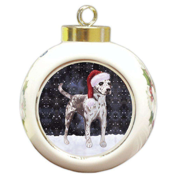 Let It Snow Catahoula Leopard Dog Christmas Round Ball Ornament POR922
