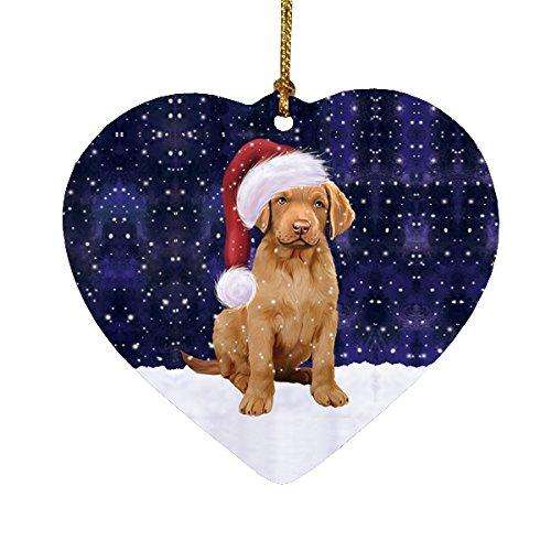 Let It Snow Chesapeake Bay Retriever Dog Christmas Heart Ornament POR2002