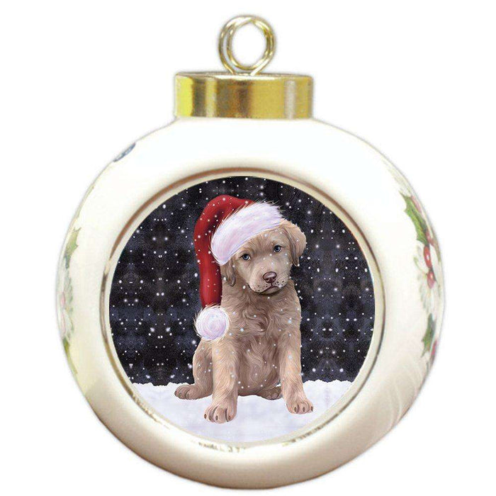 Let It Snow Chesapeake Bay Retriever Dog Christmas Round Ball Ornament POR907
