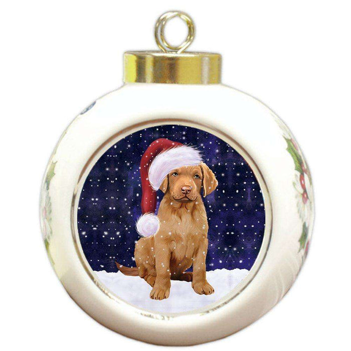 Let It Snow Chesapeake Bay Retriever Dog Christmas Round Ball Ornament POR908