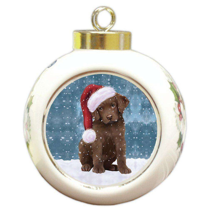 Let It Snow Chesapeake Bay Retriever Dog Christmas Round Ball Ornament POR909