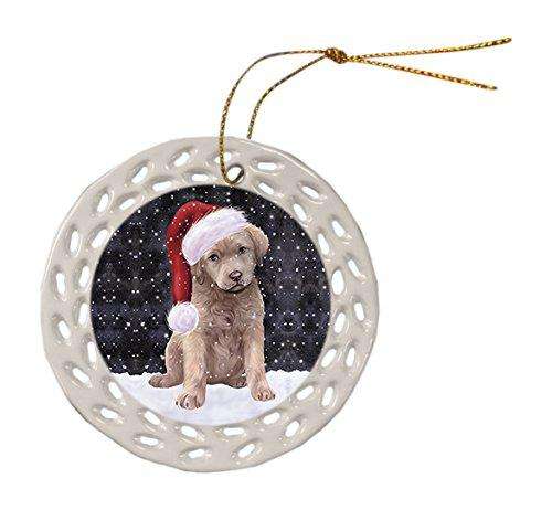 Let It Snow Chesapeake Bay Retriever Dog Christmas Round Doily Ornament POR271