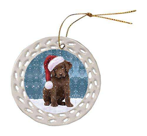 Let It Snow Chesapeake Bay Retriever Dog Christmas Round Doily Ornament POR273
