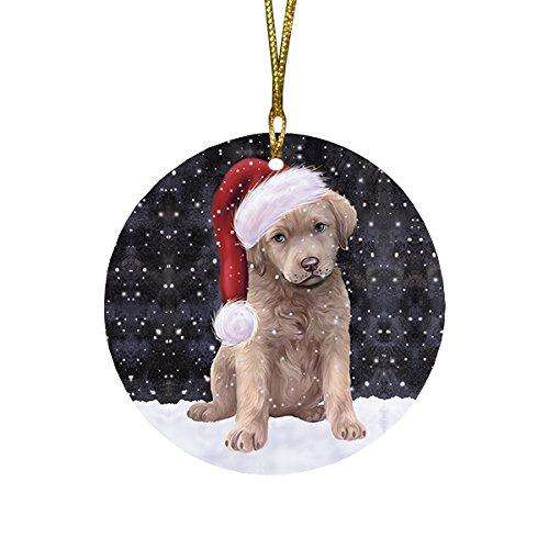 Let It Snow Chesapeake Bay Retriever Dog Christmas Round Flat Ornament POR1471