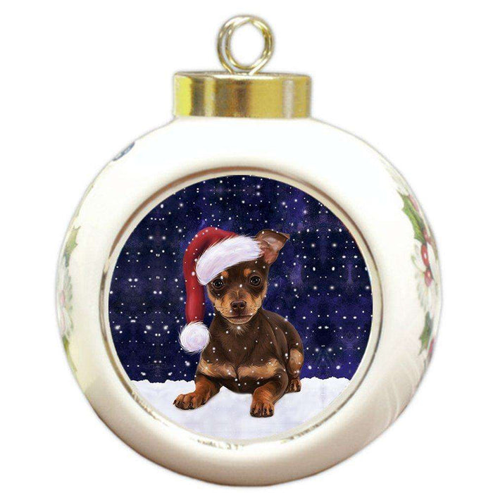 Let It Snow Chihuahua Puppy Christmas Round Ball Ornament POR923