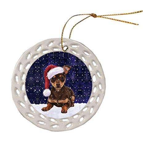 Let It Snow Chihuahua Puppy Christmas Round Doily Ornament POR321