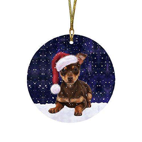 Let It Snow Chihuahua Puppy Christmas Round Flat Ornament POR1487