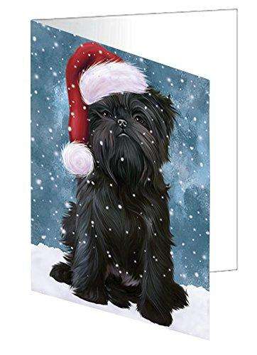 Let it Snow Christmas Affenpinscher Dog Wearing Santa Hat Handmade Artwork Assorted Pets Greeting Cards and Note Cards with Envelopes for All Occasions and Holiday Seasons