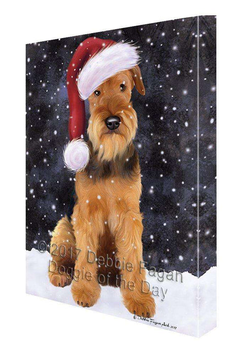 Let it Snow Christmas Airedale Dog Wearing Santa Hat Canvas Wall Art