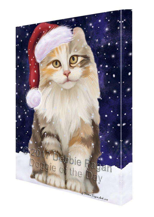 Let it Snow Christmas American Curl Cat Wearing Santa Hat Canvas Wall Art
