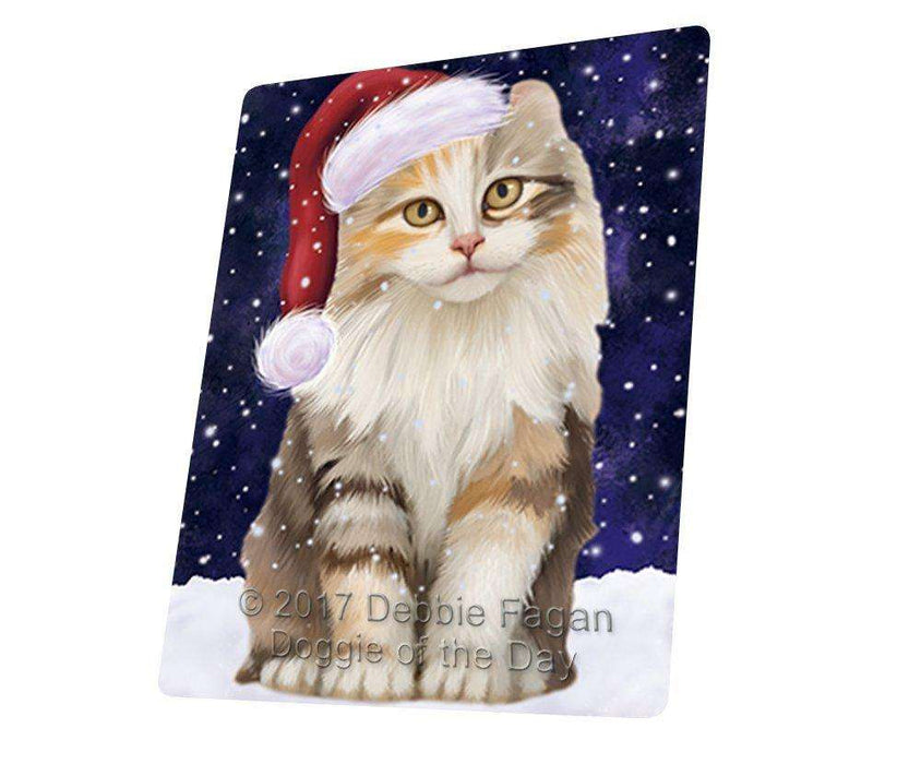 Let it Snow Christmas American Curl Cat Wearing Santa Hat Tempered Cutting Board