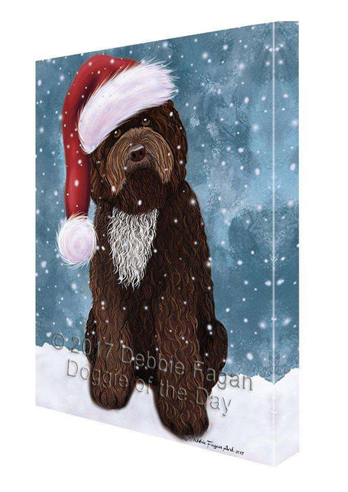 Let it Snow Christmas Barbet Dog Wearing Santa Hat Canvas Wall Art