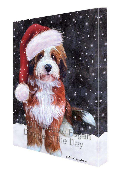 Let it Snow Christmas Bernedoodle Dog Wearing Santa Hat Canvas Wall Art