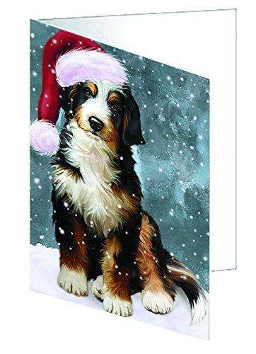 Let it Snow Christmas Bernedoodle Dog Wearing Santa Hat Handmade Artwork Assorted Pets Greeting Cards and Note Cards with Envelopes for All Occasions and Holiday Seasons