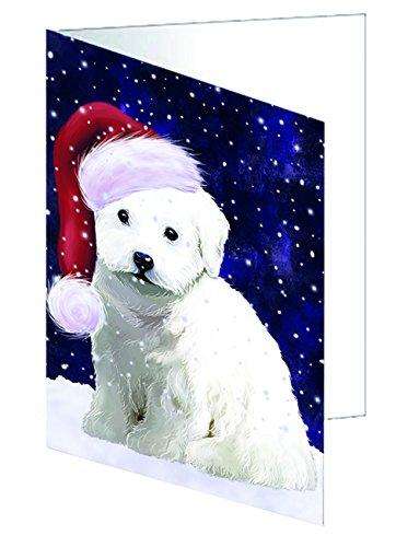 Let it Snow Christmas Bichon Frise Dog Sporting a Santa Hat Handmade Artwork Assorted Pets Greeting Cards and Note Cards with Envelopes for All Occasions and Holiday Seasons