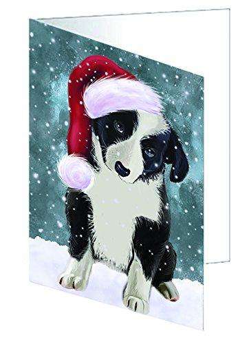 Let it Snow Christmas Border Collie Dog Donning Santa Hat Handmade Artwork Assorted Pets Greeting Cards and Note Cards with Envelopes for All Occasions and Holiday Seasons