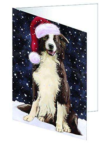 Let it Snow Christmas Border Collie Dog in a Santa Hat Handmade Artwork Assorted Pets Greeting Cards and Note Cards with Envelopes for All Occasions and Holiday Seasons