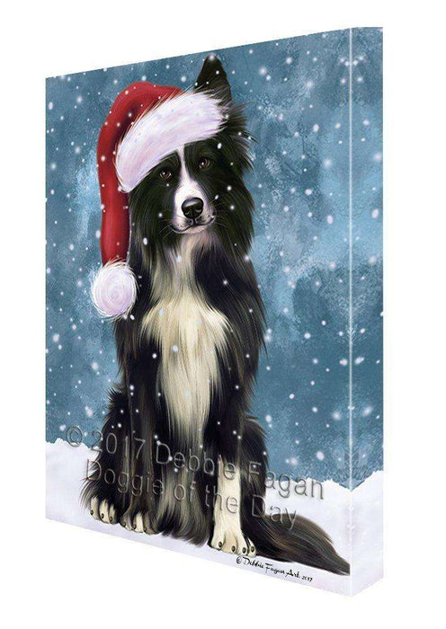 Let it Snow Christmas Border Collie Dog Wearing Santa Hat Canvas Wall Art