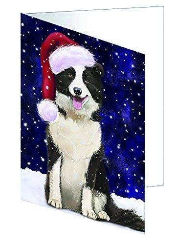 Let it Snow Christmas Border Collie Dog Wearing Santa Hat Handmade Artwork Assorted Pets Greeting Cards and Note Cards with Envelopes for All Occasions and Holiday Seasons