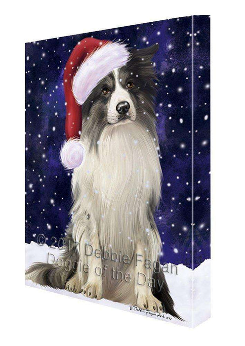 Let it Snow Christmas Border Collie Dog with Santa Hat Canvas Wall Art