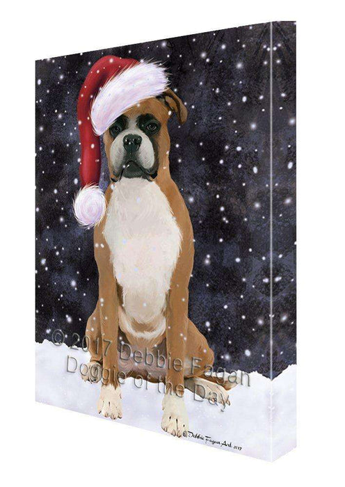 Let it Snow Christmas Boxer Dog Wearing Santa Hat Canvas Wall Art