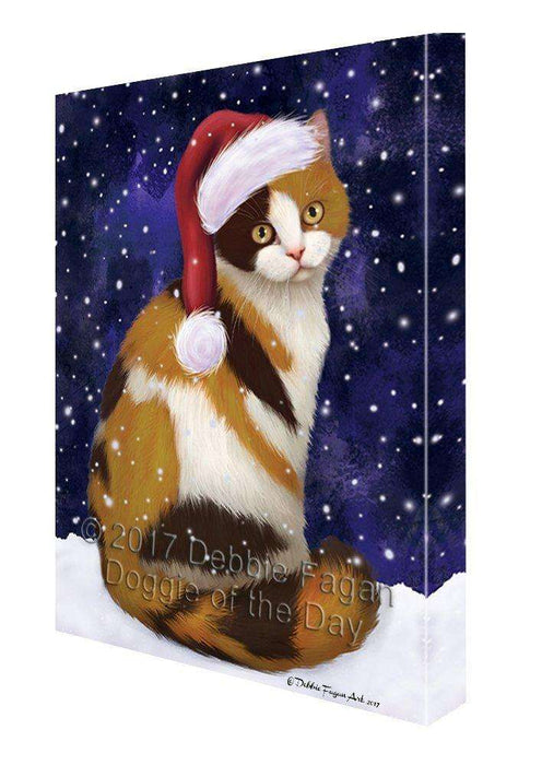 Let it Snow Christmas British Shorthair Cat Wearing Santa Hat Canvas Wall Art