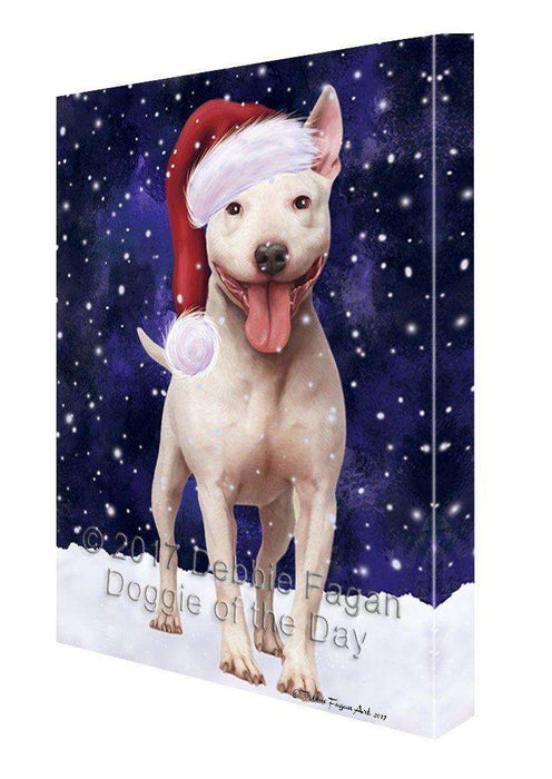 Let it Snow Christmas Bull Terrier Dog Wearing Santa Hat Canvas Wall Art