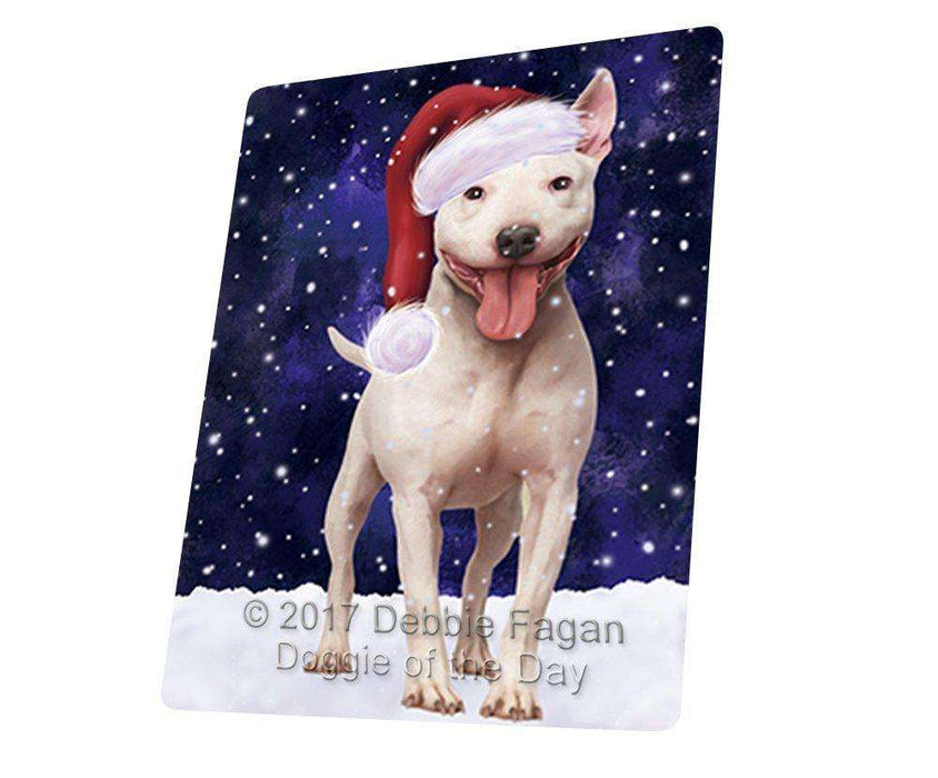 Let it Snow Christmas Bull Terrier Dog Wearing Santa Hat Tempered Cutting Board