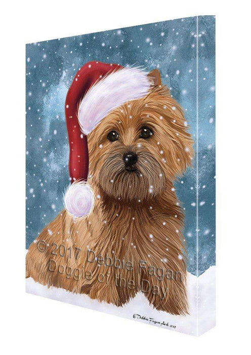 Let it Snow Christmas Cairn Terrier Dog and Santa Hat Canvas Wall Art