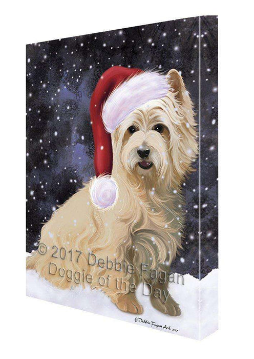 Let it Snow Christmas Cairn Terrier Dog Donning Santa Hat Canvas Wall Art