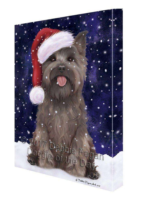Let it Snow Christmas Cairn Terrier Dog Wearing Santa Hat Canvas Wall Art