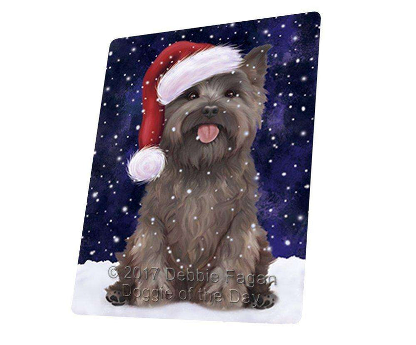 Let it Snow Christmas Cairn Terrier Dog Wearing Santa Hat Tempered Cutting Board