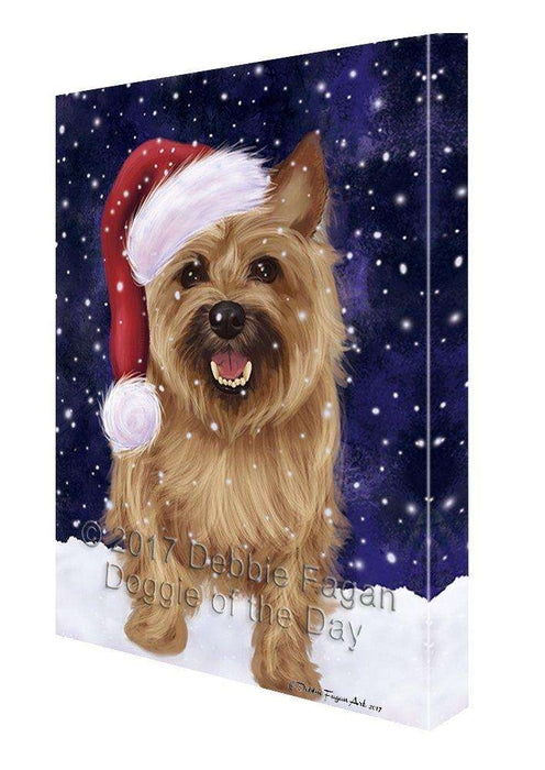 Let it Snow Christmas Cairn Terrier Dog with Santa Hat Canvas Wall Art