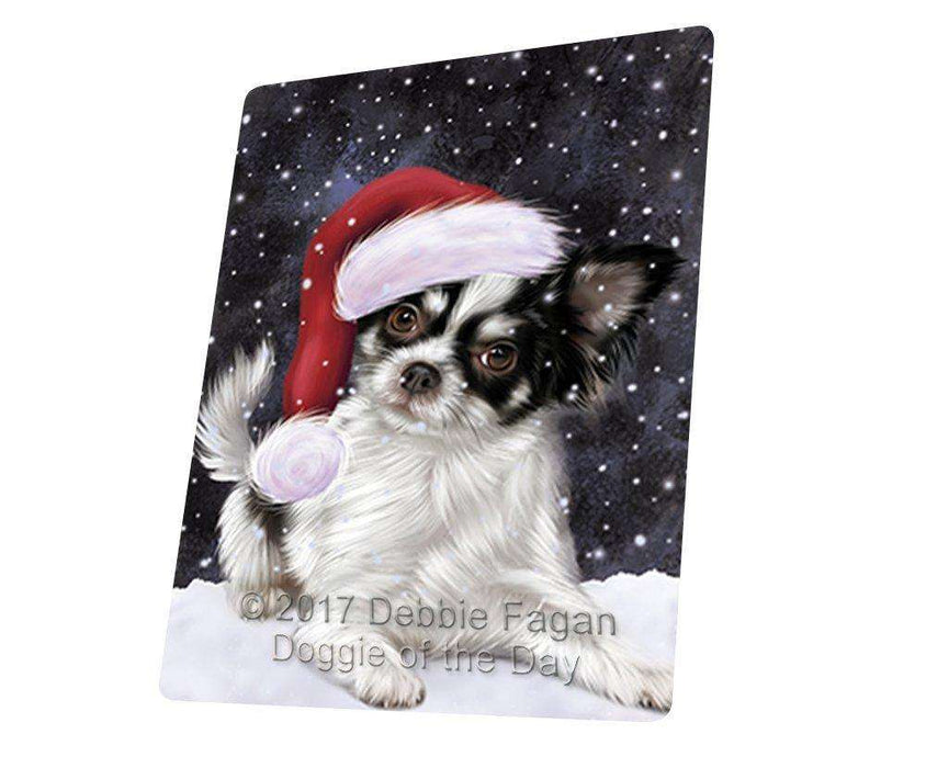 Let it Snow Christmas Chihuahua Dog Wearing Santa Hat Tempered Cutting Board