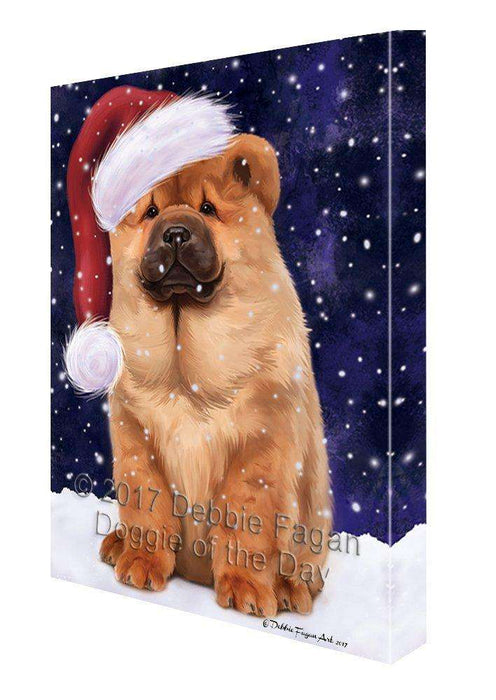 Let it Snow Christmas Chow Chow Dog Wearing Santa Hat Canvas Wall Art