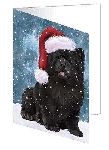 Let it Snow Christmas Chow Chow Dog Wearing Santa Hat Handmade Artwork Assorted Pets Greeting Cards and Note Cards with Envelopes for All Occasions and Holiday Seasons