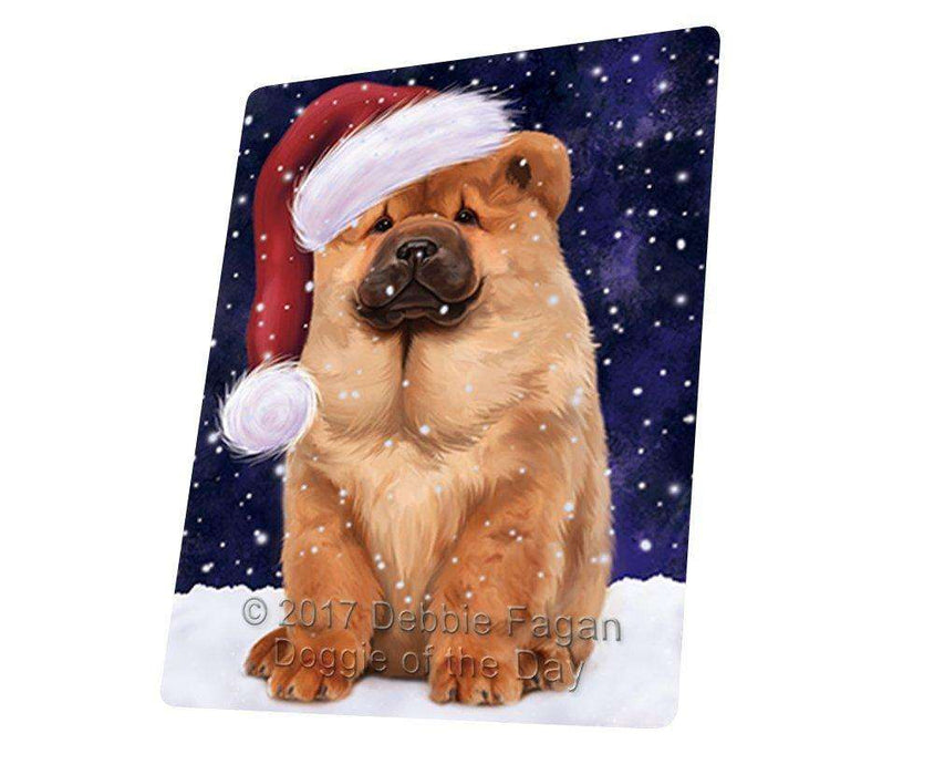 Let it Snow Christmas Chow Chow Dog Wearing Santa Hat Tempered Cutting Board (Small)