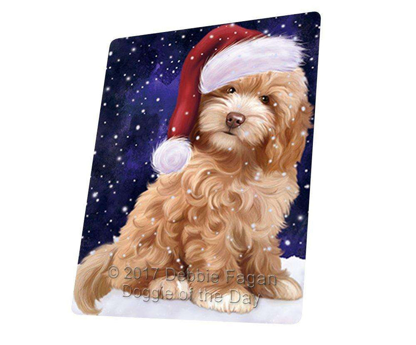 Let it Snow Christmas Cockapoo Dog and Santa Hat Tempered Cutting Board (Small)
