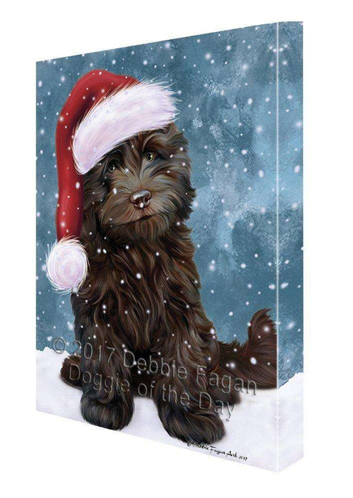 Let it Snow Christmas Cockapoo Dog Wearing Santa Hat Canvas Wall Art