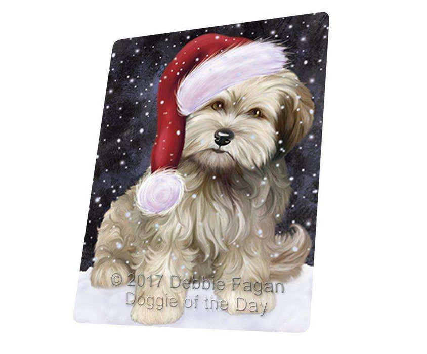 Let it Snow Christmas Cockapoo Dog Wearing Santa Hat Tempered Cutting Board (Small)