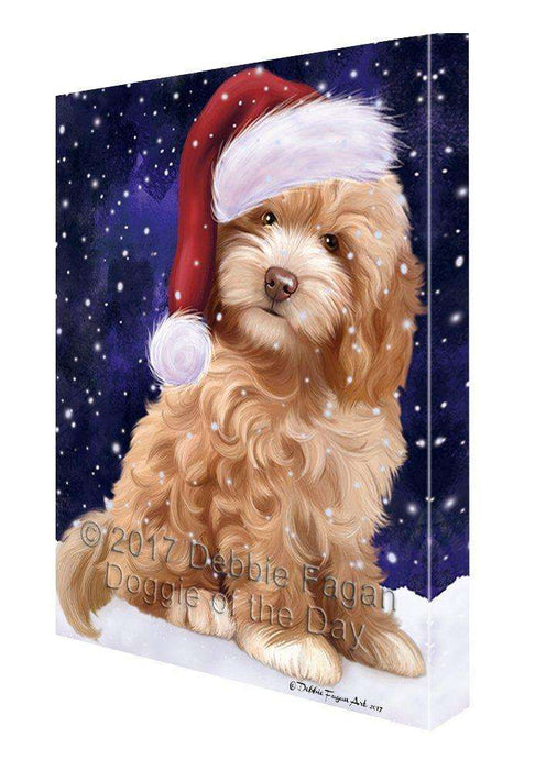 Let it Snow Christmas Cockapoo Dog with Santa Hat Canvas Wall Art