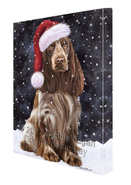 Let it Snow Christmas Cocker Spaniel Dog with Santa Hat Canvas Wall Art