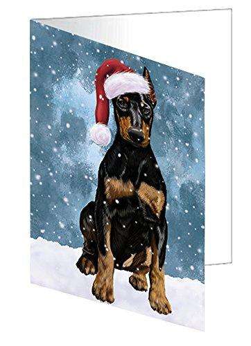 Let it Snow Christmas Doberman Dog Donning Santa Hat Handmade Artwork Assorted Pets Greeting Cards and Note Cards with Envelopes for All Occasions and Holiday Seasons