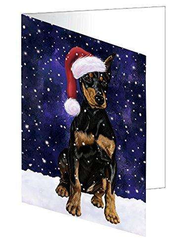 Let it Snow Christmas Doberman Dog Wearing Santa Hat Handmade Artwork Assorted Pets Greeting Cards and Note Cards with Envelopes for All Occasions and Holiday Seasons