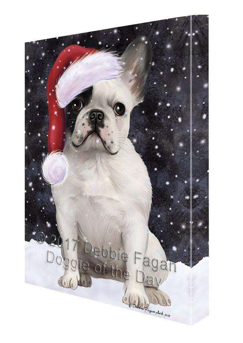 Let it Snow Christmas French Bulldog Dog Wearing Santa Hat Canvas Wall Art