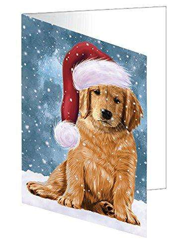 Let it Snow Christmas Golden Retrievers Dog Wearing Santa Hat Handmade Artwork Assorted Pets Greeting Cards and Note Cards with Envelopes for All Occasions and Holiday Seasons