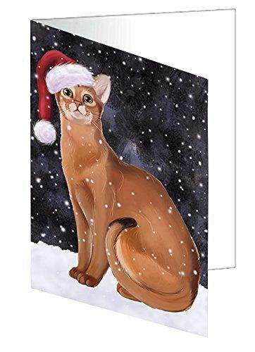 Let It Snow Christmas Happy Holidays Abyssinian Cat Handmade Artwork Assorted Pets Greeting Cards and Note Cards with Envelopes for All Occasions and Holiday Seasons GCD1045