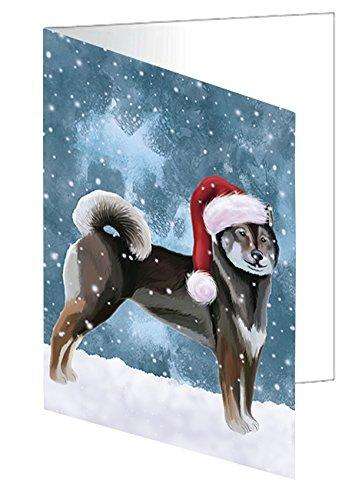 Let It Snow Christmas Happy Holidays Aiku Dog Handmade Artwork Assorted Pets Greeting Cards and Note Cards with Envelopes for All Occasions and Holiday Seasons GCD1050