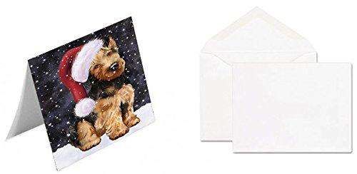 Let It Snow Christmas Happy Holidays Airedale Dog Handmade Artwork Assorted Pets Greeting Cards and Note Cards with Envelopes for All Occasions and Holiday Seasons GCD1160