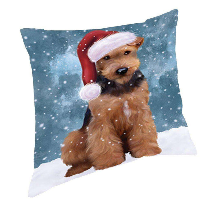 Let It Snow Christmas Happy Holidays Airedale Dog Throw Pillow PIL840